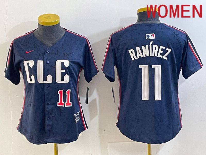 Women Cleveland Indians #11 Ramirez Blue City Edition Nike 2024 MLB Jersey style 8->youth mlb jersey->Youth Jersey